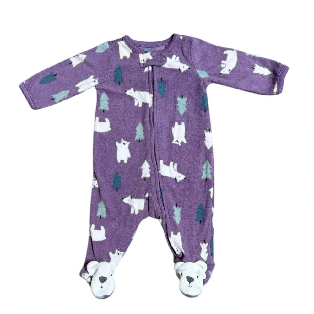 Carter's Baby Purple Footed Pajama Onesie Polar Bear Print Size Newborn